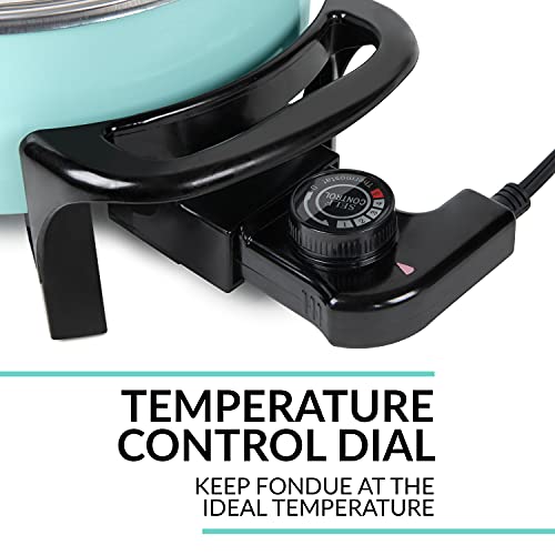 Nostalgia 12-Cup Electric Fondue Pot Set for Cheese & Chocolate - 8 Color-Coded Forks, Temperature Control - Stainless Steel Kitchen Gadgets and Appliances for Hors d'Oeuvres and More - Aqua - Image 3