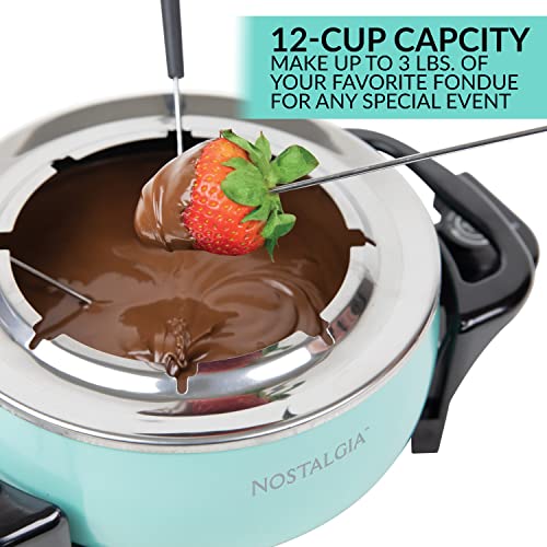 Nostalgia 12-Cup Electric Fondue Pot Set for Cheese & Chocolate - 8 Color-Coded Forks, Temperature Control - Stainless Steel Kitchen Gadgets and Appliances for Hors d'Oeuvres and More - Aqua - Image 5