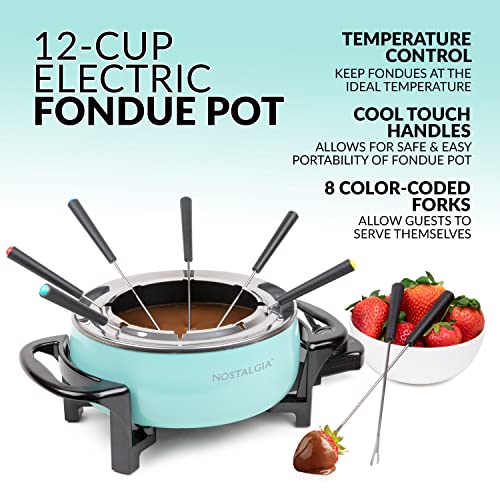 Nostalgia 12-Cup Electric Fondue Pot Set for Cheese & Chocolate - 8 Color-Coded Forks, Temperature Control - Stainless Steel Kitchen Gadgets and Appliances for Hors d'Oeuvres and More - Aqua - Image 2