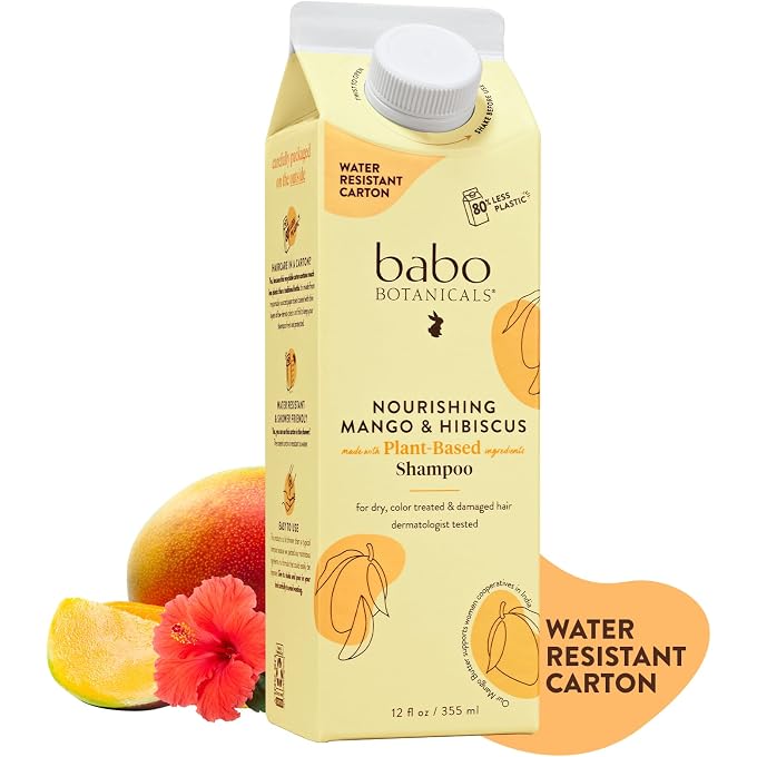 Babo Botanicals Nourishing Mango & Hibiscus Shampoo For Dry, Damaged, Color-Treated Hair Moisturize & Soften Passion Fruit Ferment for scalp Water-Resistant Carton w. 80% Less Plastic Vegan - Image 1