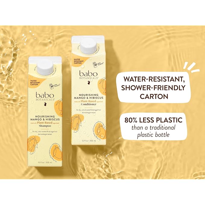 Babo Botanicals Nourishing Mango & Hibiscus Shampoo For Dry, Damaged, Color-Treated Hair Moisturize & Soften Passion Fruit Ferment for scalp Water-Resistant Carton w. 80% Less Plastic Vegan - Image 3
