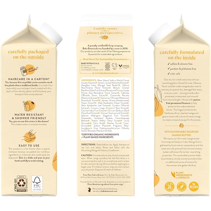 Babo Botanicals Nourishing Mango & Hibiscus Shampoo For Dry, Damaged, Color-Treated Hair Moisturize & Soften Passion Fruit Ferment for scalp Water-Resistant Carton w. 80% Less Plastic Vegan - Image 2