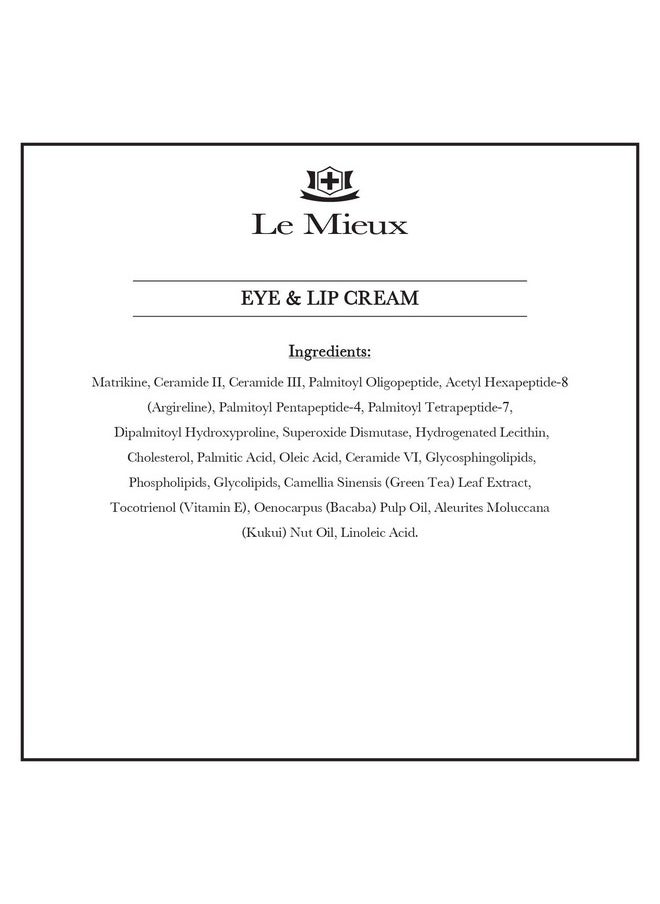 Le Mieux - Eye & Lip Cream Anti Aging Eye And Lip Moisturizer Peptideinfused Treatment For Visible Wrinkles & Fine Lines With Kukui Nut Oil & Ceramide No Parabens Or Sulfates (0.5 Oz / 15 Ml) - Image 1