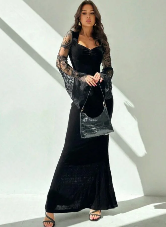 Take Two Black Lace Long Sleeve Bodycon Maxi Dress