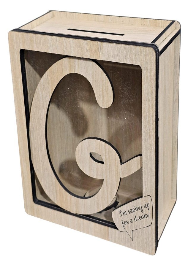 LACUM® Letter Piggy Bank – Custom Wooden Money Bank for Kids & Adults – Sunmica Coated Engineering Wood with Transparent Acrylic Front – Unique Gifts (Letter G) - Image 1