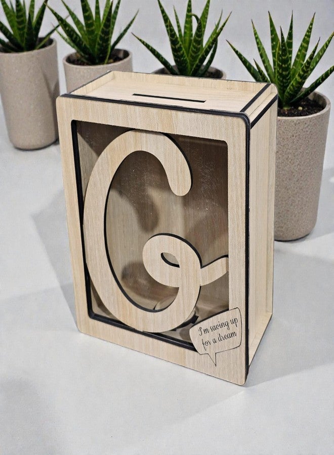 LACUM® Letter Piggy Bank – Custom Wooden Money Bank for Kids & Adults – Sunmica Coated Engineering Wood with Transparent Acrylic Front – Unique Gifts (Letter G) - Image 2