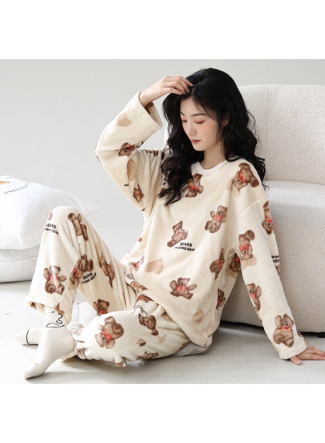 Autumn and Winter Two Sets of Thickened Coral Velvet Pajamas Home Wear Sweet Girl Simple Leisure Home Wear Warm Clothes - Image 1