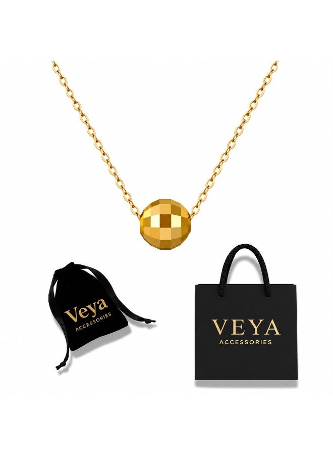 Veya Necklace with a Shiny Geometric Spherical Pendant – 14K Gold-Plated 925 Sterling Silver – Includes a Velvet Pouch and an Elegant Paper Bag - Image 1