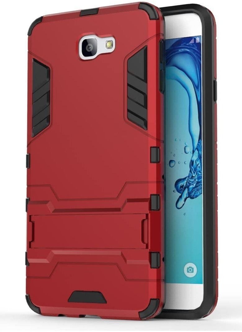 Generic - MaiJin Case for Samsung Galaxy J7 Prime/Galaxy On7 (2016) / Galaxy On Nxt (5.5 inch) 2 in 1 Shockproof with Kickstand Feature Hybrid Dual Layer Armor Defender Protective Cover (Red) - Image 1