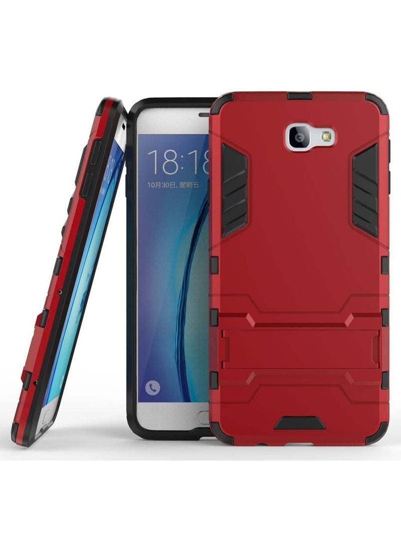 Generic - MaiJin Case for Samsung Galaxy J7 Prime/Galaxy On7 (2016) / Galaxy On Nxt (5.5 inch) 2 in 1 Shockproof with Kickstand Feature Hybrid Dual Layer Armor Defender Protective Cover (Red) - Image 1