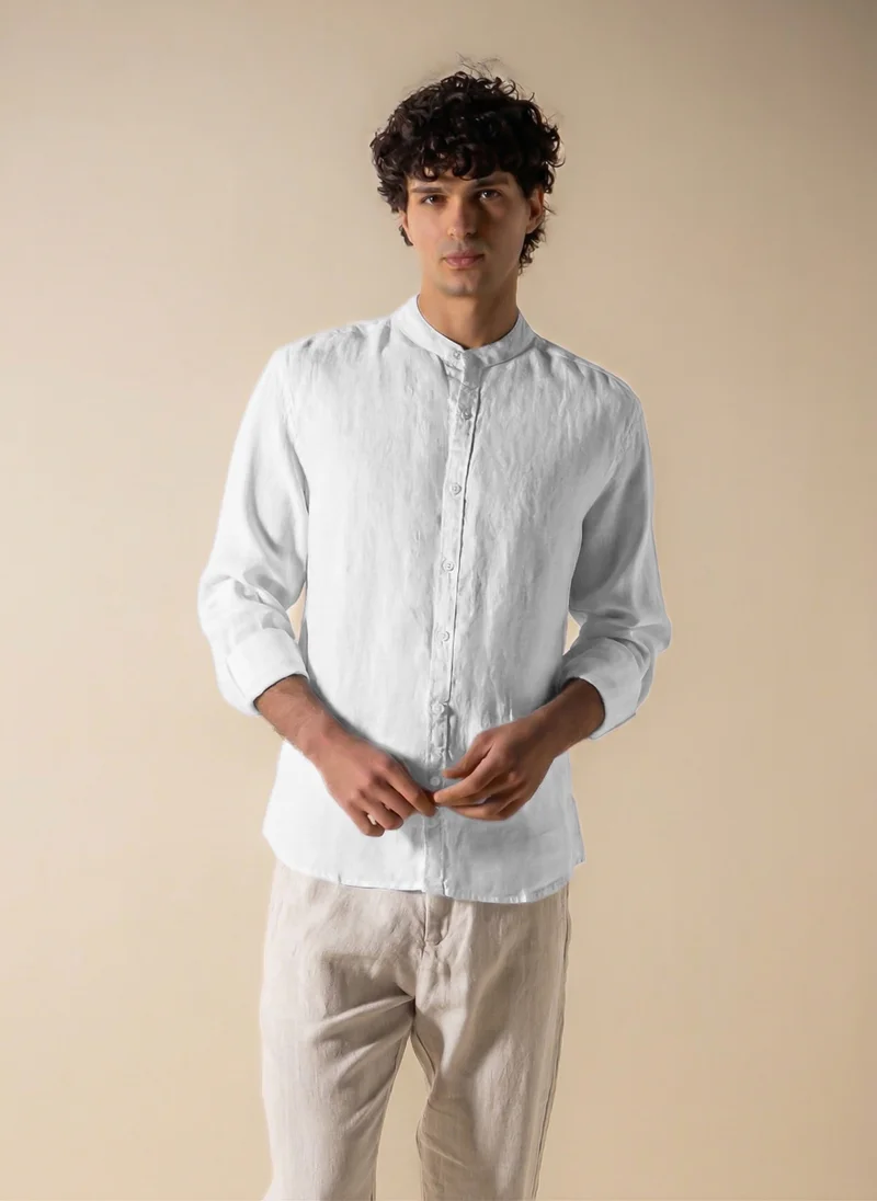 شايبس 100% LINEN BAND COLLAR SHIRT