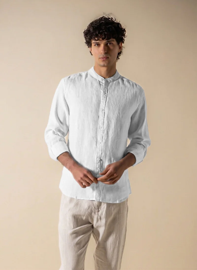 شايبس 100% LINEN BAND COLLAR SHIRT