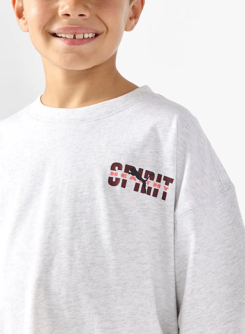 بوما تيشيرت أطفال أساسي بقصة واسعة وطبعة جرافيك