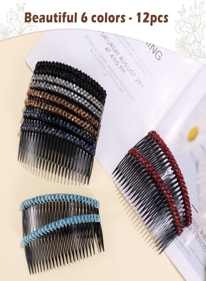 oneye 12PCS Rhinestone Hair Comb Clips Sparkly Crystal Hair Side Combs 24 Teeth Large Hair Clip French Style Hairclips Hair Accessoires for Women and Girls with 6 Colors - Image 4