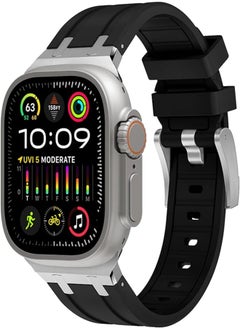 Wingle for Apple Watch Ultra Band 49mm 45mm 44mm 42mm for Men, Liquid Silicone Rubber Band for iWatch Series 8 7 6 5 4 SE Ultra, Luxury Cool Designed AP Rubber Watch Strap with Stainless Steel Adapter