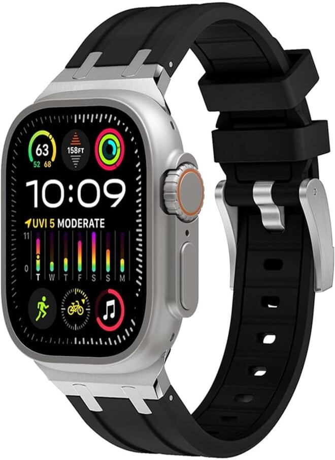 WINGLE - Wingle for Apple Watch Ultra Band 49mm 45mm 44mm 42mm for Men, Liquid Silicone Rubber Band for iWatch Series 8 7 6 5 4 SE Ultra, Luxury Cool Designed AP Rubber Watch Strap with Stainless Steel Adapter - Image 1