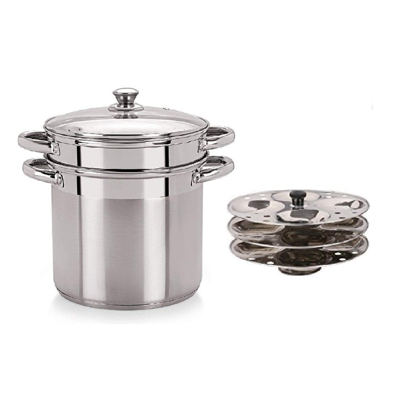 Pristine Tri Ply Induction Base Stainless Steel Multi Purpose Steamer Set with Idli Plates (5 qt./4.75 Liters, Silver) - Image 3