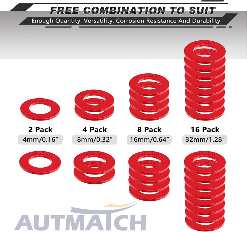 AUTMATCH Pack of 16 D Ring Shackle Washers Rubber Spacers Fits 3/4 Shackle Protect Your Bumper and Prevents Rattling Red - Image 2