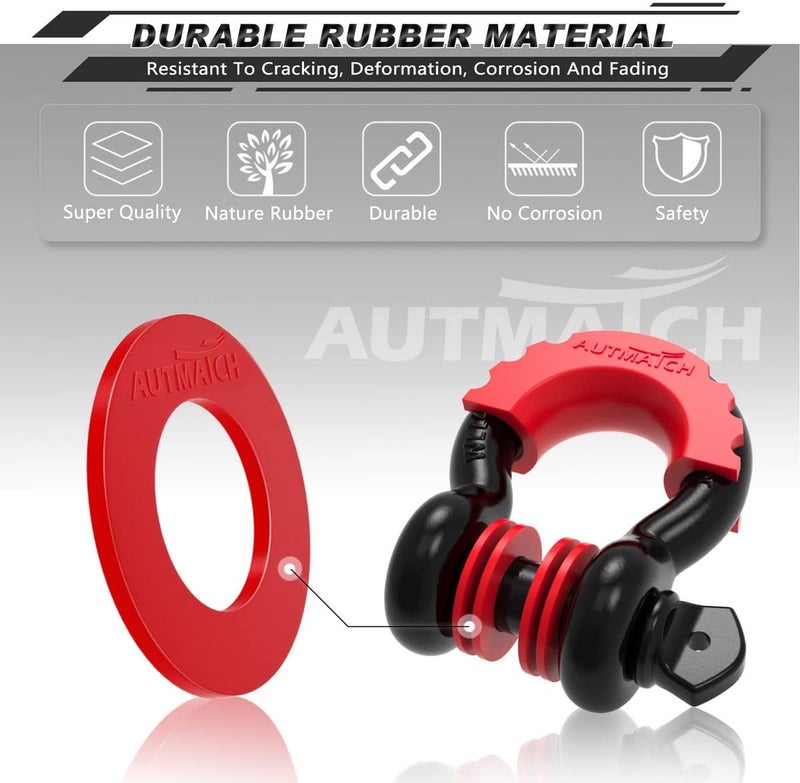 AUTMATCH Pack of 16 D Ring Shackle Washers Rubber Spacers Fits 3/4 Shackle Protect Your Bumper and Prevents Rattling Red - Image 4
