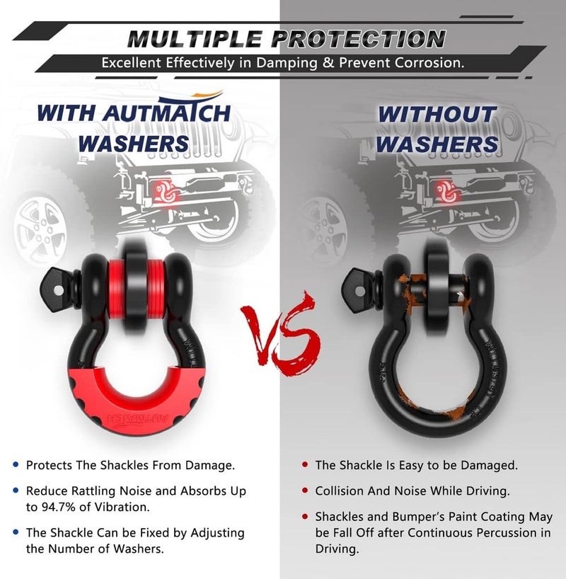 AUTMATCH Pack of 16 D Ring Shackle Washers Rubber Spacers Fits 3/4 Shackle Protect Your Bumper and Prevents Rattling Red - Image 5