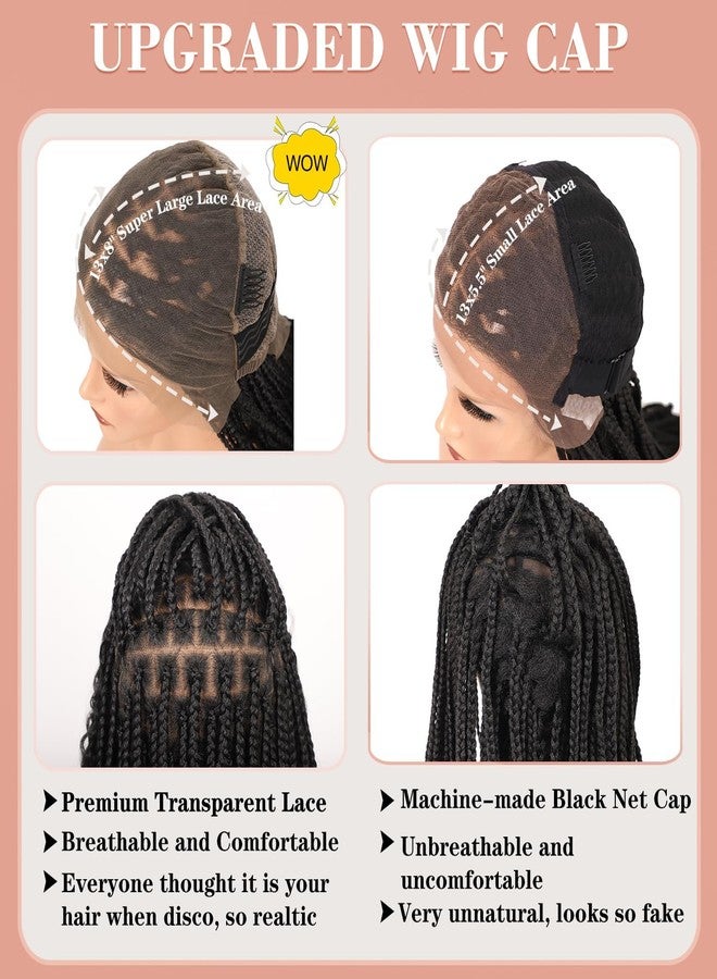 Lexqui 36" 13x8'' Hd Lace Front Boho Braided Wigs for Women Knotless Braided Wigs Box Braid Wig with Curly End Braided Lace Front Wig Premium Synthetic Natural Black - Image 5