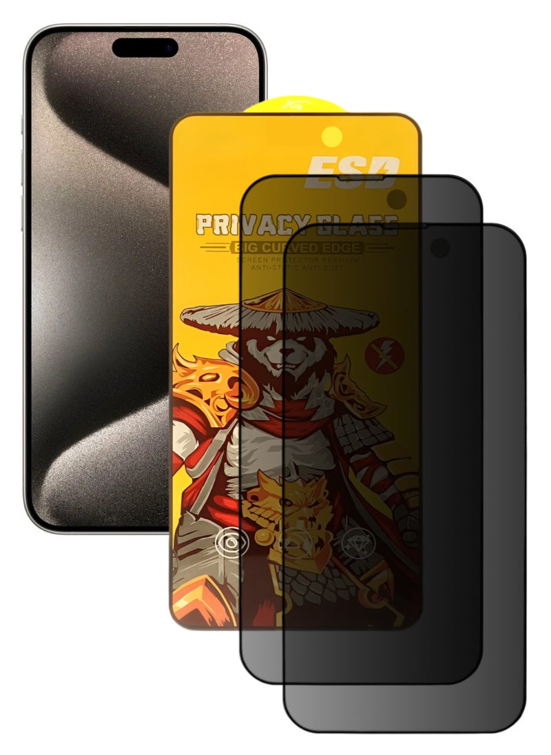 ESD 2 Pieces Tempered Dustproof Privacy Glass Screen Protector Compatible For iPhone 15 Pro - Image 1