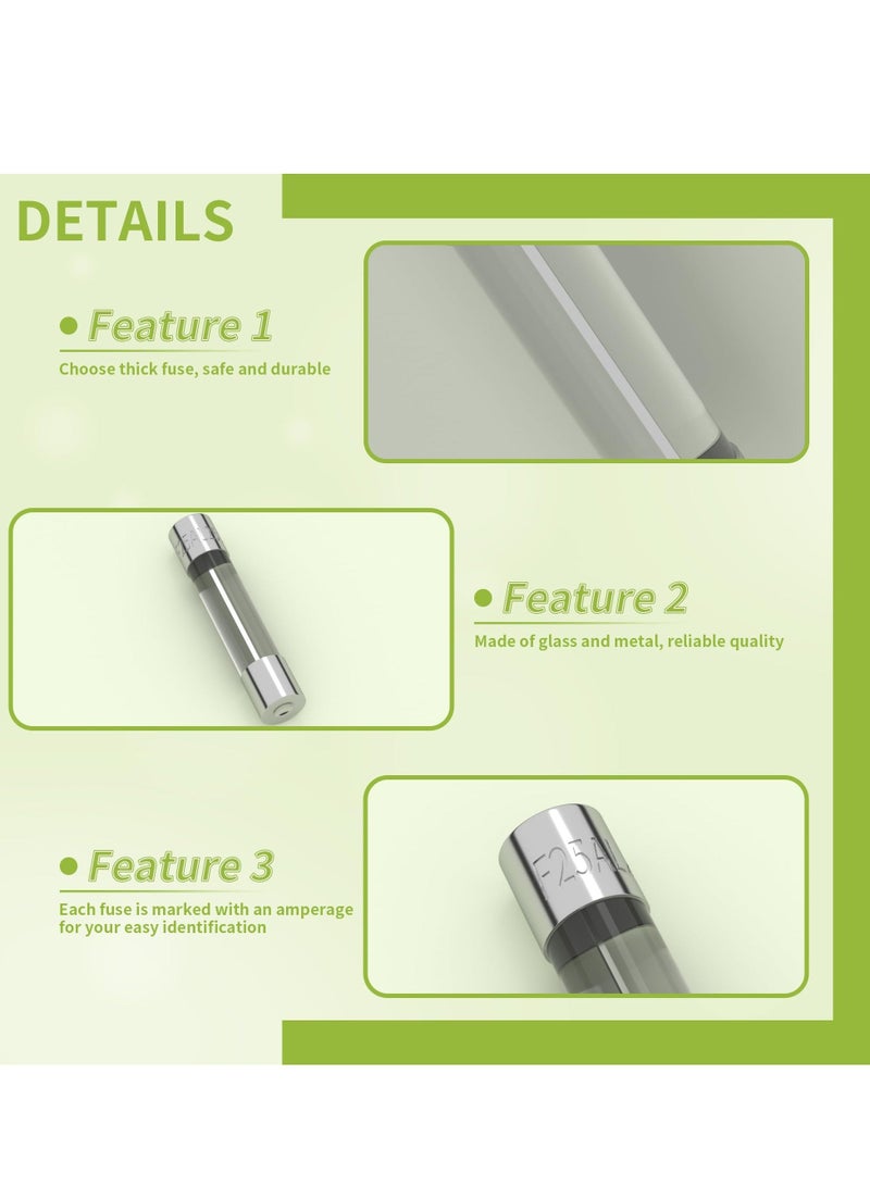 مجموعة متنوعة من الصمامات الزجاجية سريعة النفخ، 360 قطعة، 24 قيمة، 250 فولت، 0.5 أمبير، 0.63 أمبير، 1 أمبير، 2 أمبير، 3 أمبير، 4 أمبير، 5 أمبير، 6.3 أمبير، 7 أمبير، 8 أمبير، 10 أمبير، 15 أمبير، 20 أ - Image 4