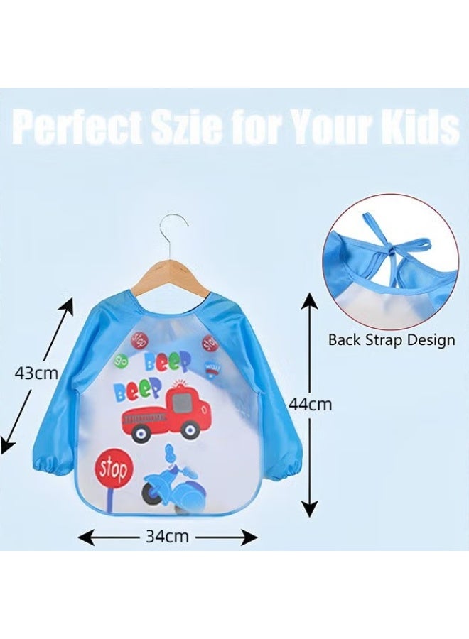Baby Bibs مع الأكمام,4 حزمة مقاومة للماء طويلة الأكمام Bib,الأطفال الرسم Bib,لطيف نمط تغذية Bibs,Unisex تغذية Bibs للطفل الصغير 6 أشهر إلى 3 سنوات,متعددة الألوان ومتعددة النمط,, - Image 2