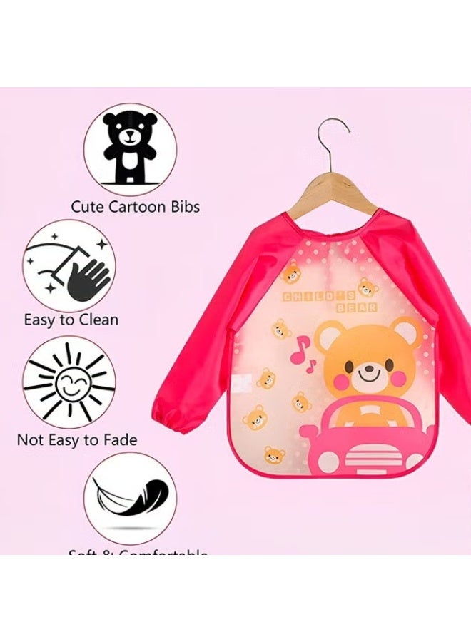 Baby Bibs مع الأكمام,4 حزمة مقاومة للماء طويلة الأكمام Bib,الأطفال الرسم Bib,لطيف نمط تغذية Bibs,Unisex تغذية Bibs للطفل الصغير 6 أشهر إلى 3 سنوات,متعددة الألوان ومتعددة النمط,, - Image 3