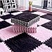 BXEBUI 12pcs Carpet Squares Puzzle Floor Mat Plush Interlocking Carpet Tiles Anti Slip EVA Foam Jigsaw Floor Tiles Build A Safe Area for Bedroom Playroom PinkBlack - Image 4