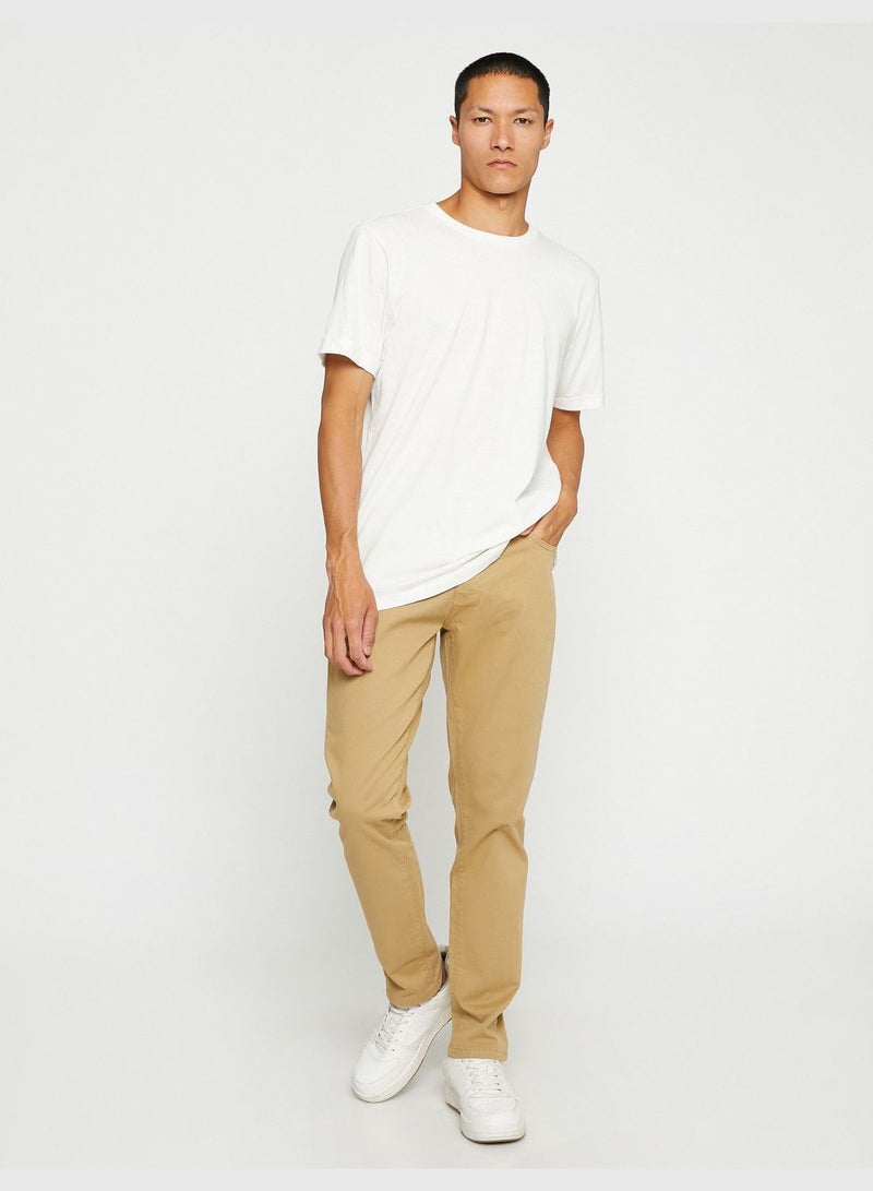 KOTON Basic Gabardine Trousers Slim Fit Button Detailed - Image 1