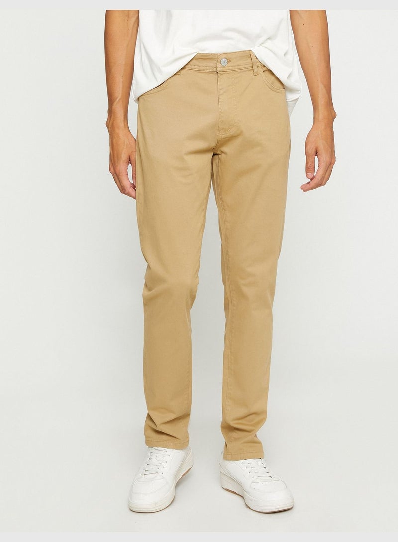 KOTON Basic Gabardine Trousers Slim Fit Button Detailed - Image 3