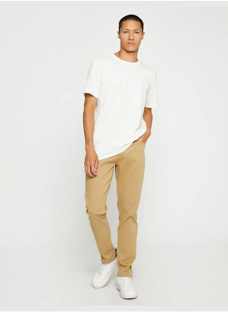 كوتون Basic Gabardine Trousers Slim Fit Button Detailed