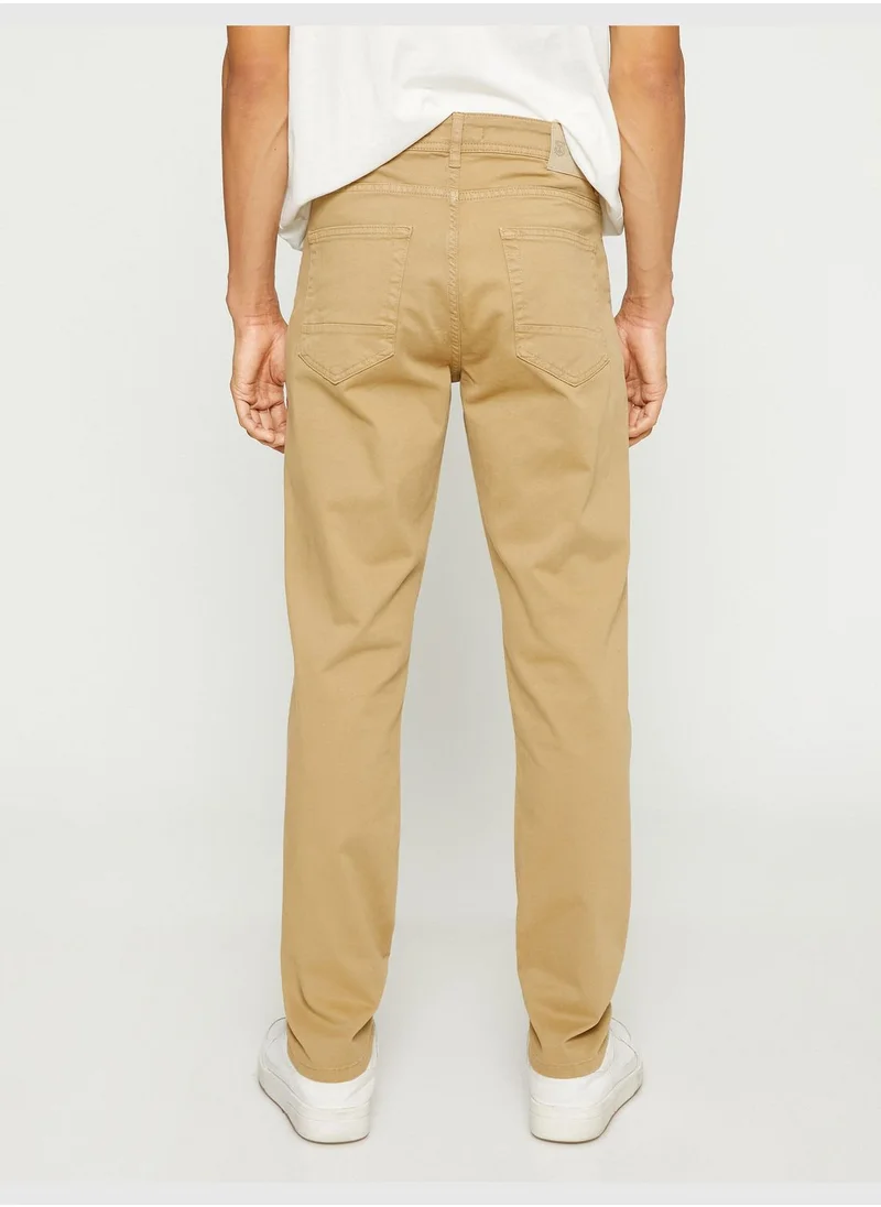 كوتون Basic Gabardine Trousers Slim Fit Button Detailed