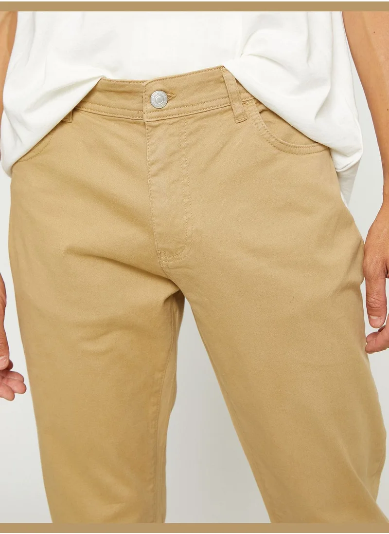 كوتون Basic Gabardine Trousers Slim Fit Button Detailed