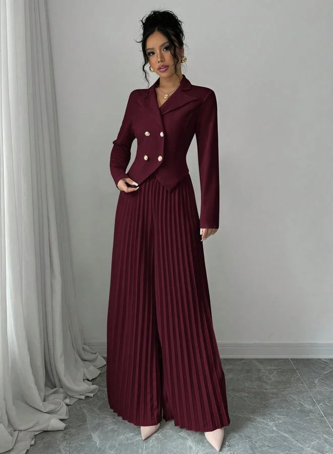 تايك تو طقم منسق من بليزر بأزرار أمامية وبنطال بكسرات