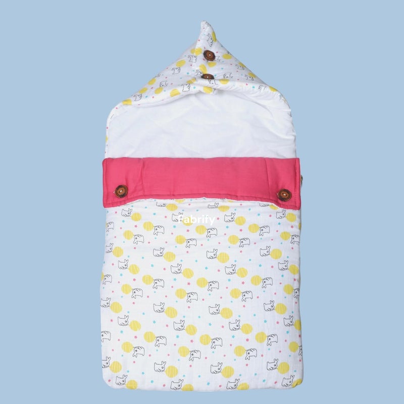 Fabrify 3 in 1 Baby Sleeping Bag & Carry Nest | Muslin Cotton Bedding Set for Infants & New Born Baby | Portable/Travel & Skin Friendly | 0-6 Months (Rabbit) - Image 1