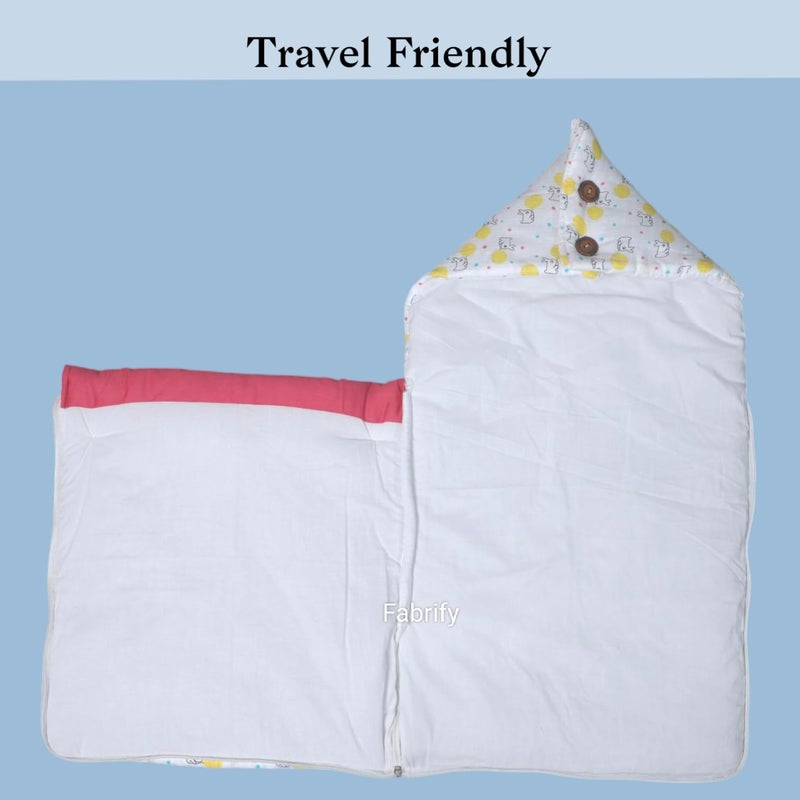 Fabrify 3 in 1 Baby Sleeping Bag & Carry Nest | Muslin Cotton Bedding Set for Infants & New Born Baby | Portable/Travel & Skin Friendly | 0-6 Months (Rabbit) - Image 3