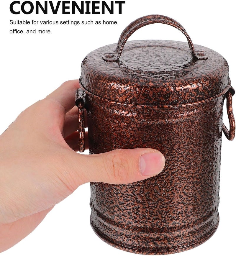 Retro Metal Ashtray with Lid, Portable Zinc-coated Iron Bucket, Vintage Copper Color Smoke Ash Container for Indoor Outdoor Patio Home Decor - Image 4