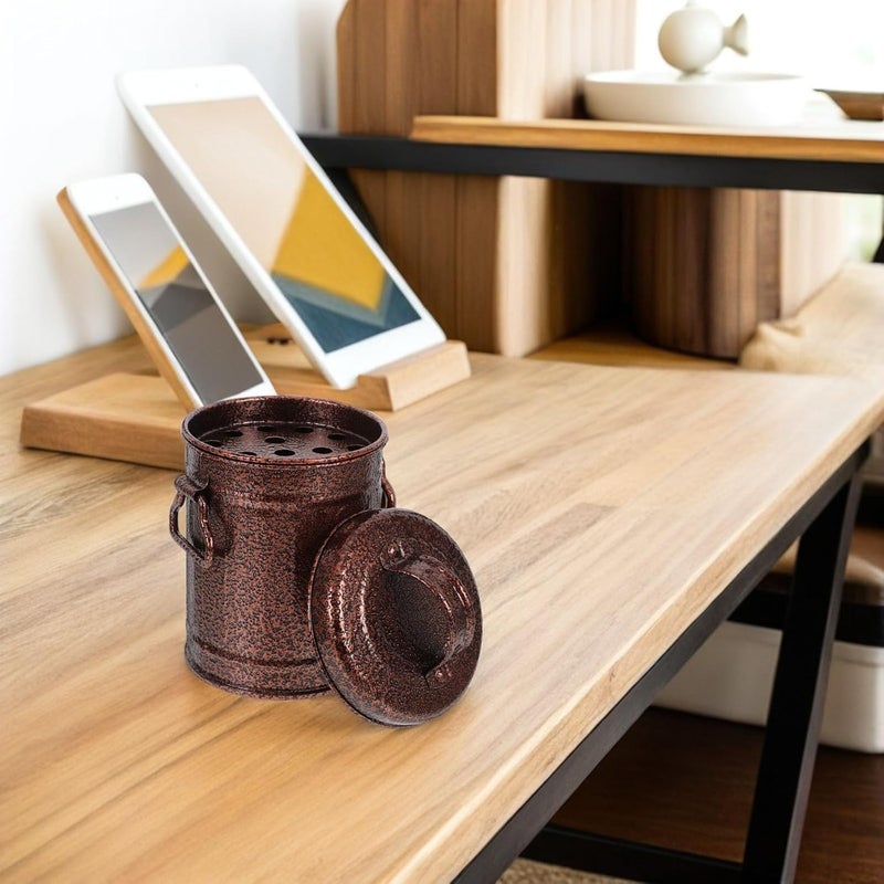 Retro Metal Ashtray with Lid, Portable Zinc-coated Iron Bucket, Vintage Copper Color Smoke Ash Container for Indoor Outdoor Patio Home Decor - Image 5