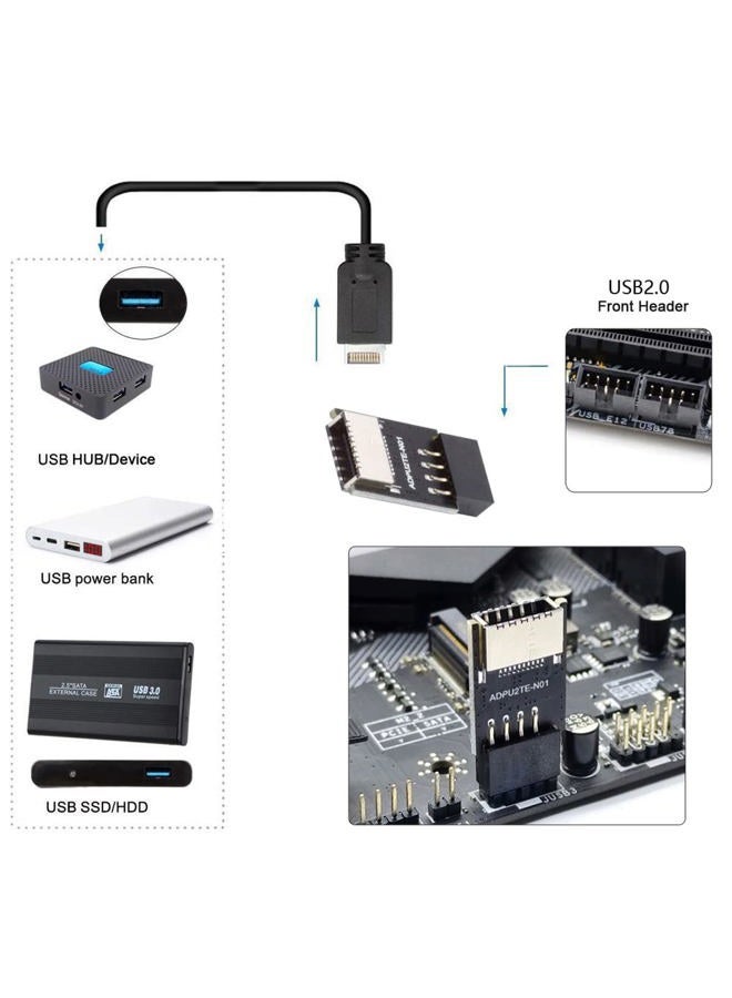 NFHK USB 3.1 Front Panel Socket Key-A Type-E to USB 2.0 9Pin 10Pin Mainboard Header Male Extension Adapter - Image 3