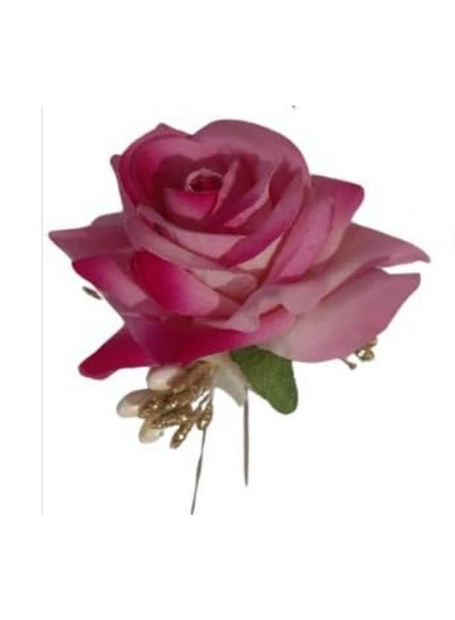 NOORINA Stylish Rose Artificial Flowers Bun Juda U Pins & Clips for Style & Decoration Bridal Brooch & Braid for Hairstyle of Bride, Wedding & Party For Women & Girls (Pack Of - 06) - Image 4