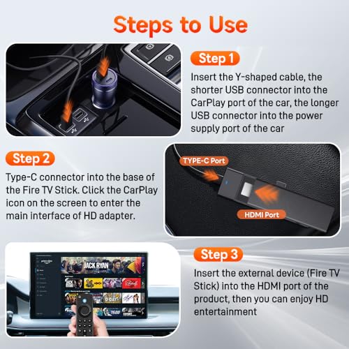 Carlinkit محول Carlinkit Car TV HDMI 2025 لجهاز Fire TV Stick، محول HDMI للسيارة، بث الفيديو/الألعاب إلى السيارة، توصيل وتشغيل، يعمل مع سيارات CarPlay السلكية وأجهزة Fire TV Stick - Image 5