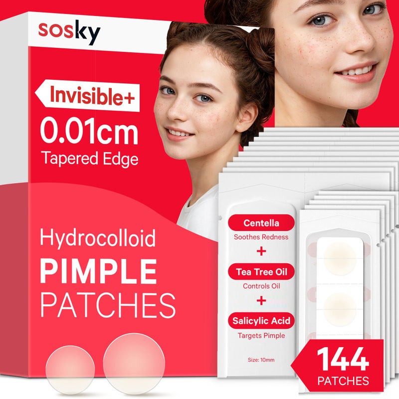 Sosky Pimple Patches for Face FSA HSA Eligible Invisible Hydrocolloid Acne Patches Zit Sticker for Face and Skin Pimple Sticker for Covering Zits Blemishes with Salicylic Acid 144 Count