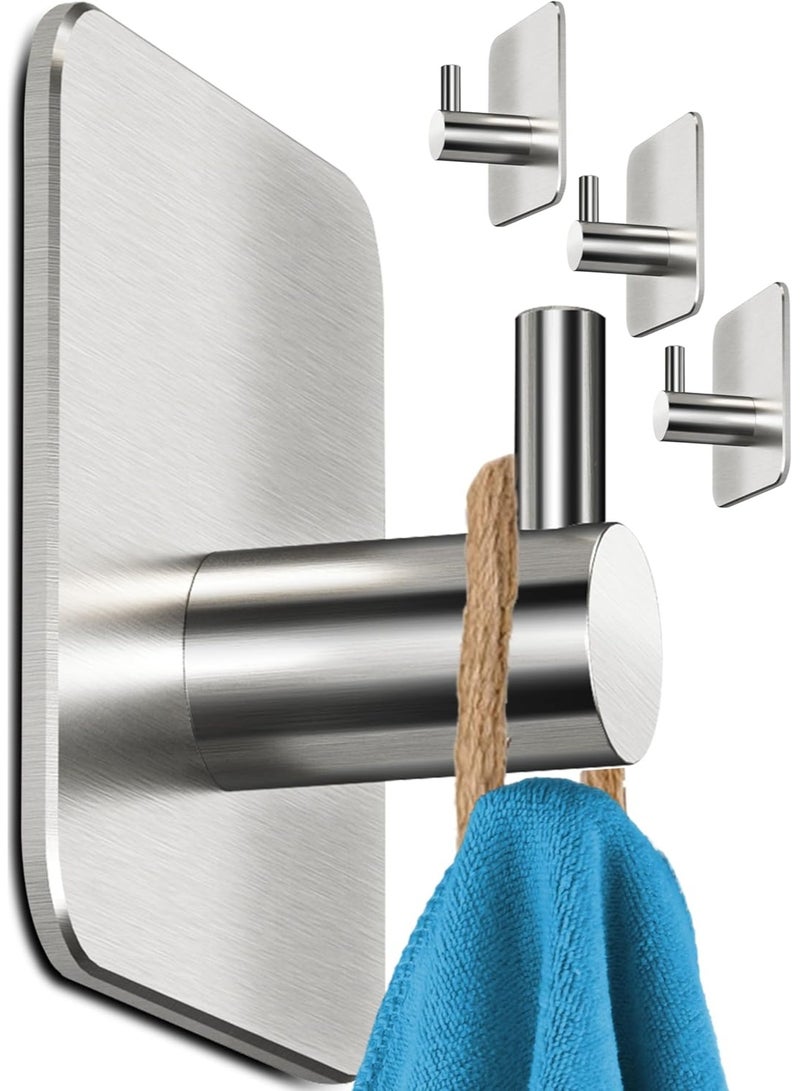Beauenty Towel Rack No Drilling 4 Hooks Set - Waterproof Adhesive Hooks, Stainless Steel Towel Hooks for Bathroom, High Quality Self Adhesive Bathroom Towel Holder with High Load Capacity - Image 1