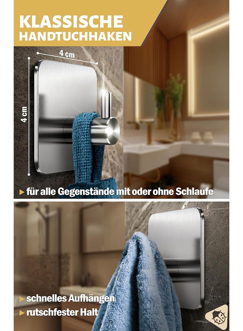 Beauenty Towel Rack No Drilling 4 Hooks Set - Waterproof Adhesive Hooks, Stainless Steel Towel Hooks for Bathroom, High Quality Self Adhesive Bathroom Towel Holder with High Load Capacity - Image 4