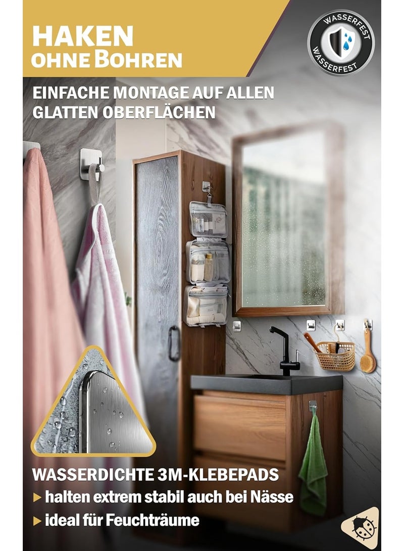 Beauenty Towel Rack No Drilling 4 Hooks Set - Waterproof Adhesive Hooks, Stainless Steel Towel Hooks for Bathroom, High Quality Self Adhesive Bathroom Towel Holder with High Load Capacity - Image 2