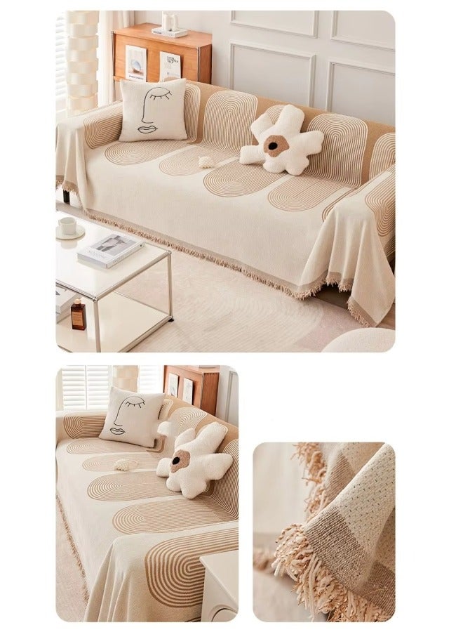 Aikenn Couch Cover,Boho Sofa Covers,Chenille Sofa Cover,With Tassel Loveseat Covers,Anti Slip Love Seat Couch Covers For 3 Cushion Couch,Washable Slipcover For Sofa Protector,For Kids, Dogs, Pets,180*230cm(Pack Of 1)(Beige)  - Image 2