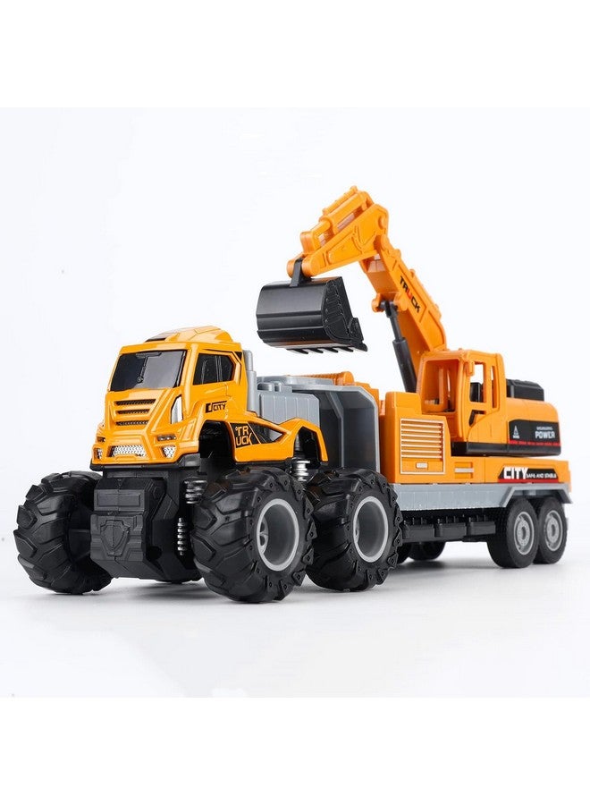 DEUSON ECOM Diecast Truck Toy Excavator Trucks Toy For Kids Die Cast Metal Head Abs Plastic Friction Power, Yellow - Image 1