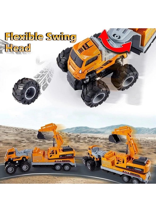 DEUSON ECOM Diecast Truck Toy Excavator Trucks Toy For Kids Die Cast Metal Head Abs Plastic Friction Power, Yellow - Image 3